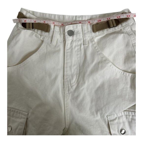 Women's Cargo Wide Leg 100% Cotton Pants Off White Size 26 Preppy Y2k Baggy - Picture 4 of 6